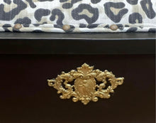 Load image into Gallery viewer, Vintage French Vanity Bench Black & Gold with Cheetah print fabric