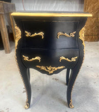Load image into Gallery viewer, Vintage French Bombay Nightstand Black & Gold