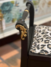 Load image into Gallery viewer, Vintage French Vanity Bench Black & Gold with Cheetah print fabric