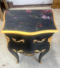 Load image into Gallery viewer, Vintage French Bombay Nightstand Black & Gold