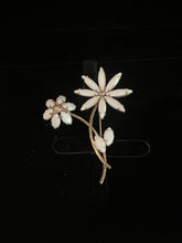 Load image into Gallery viewer, Mid-Century Milk Glass &amp; Rhinestone Daisy Pin / Brooch

