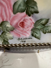 Load image into Gallery viewer, Vintage Hand Painted Pink Roses 10in Decorative Plate

