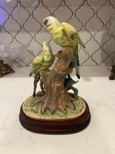 Load image into Gallery viewer, Pair of Green Parakeets Figurine with Wood Stand by Andrea Sadek
