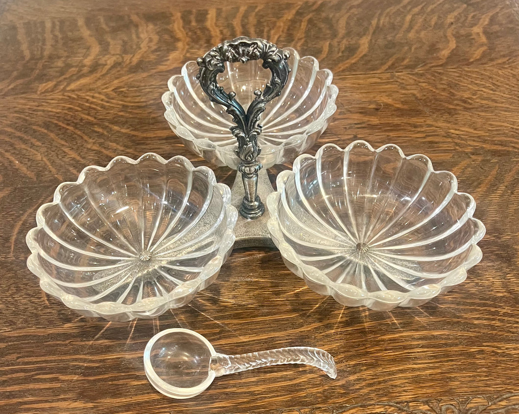 Heisey Crystolite 3-part Condiment Relish Dish w/Spoon RARE!