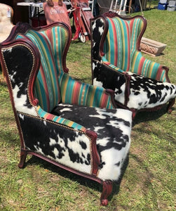 Cowhide & Serape Wingback Chairs