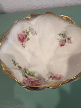 Load image into Gallery viewer, Victorian 3-Footed Hand Painted Pink &amp; Green Floral Roses Decorative Bowl with Gold Rim Germany
