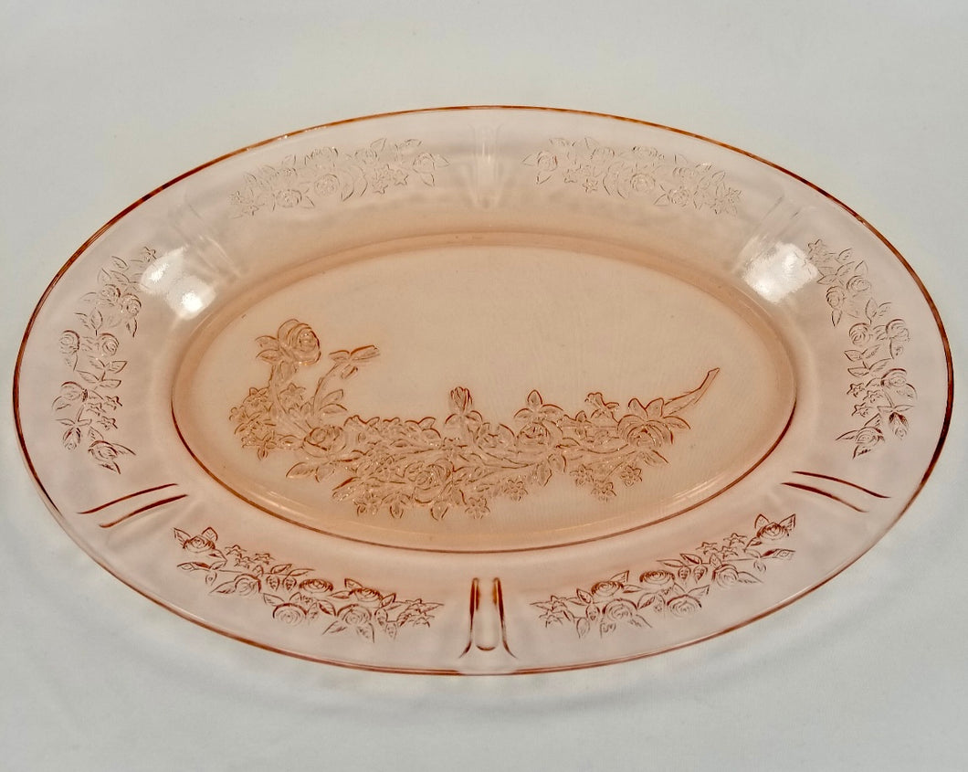 Cabbage Rose Oval Serving Platter Pink Depression Glass