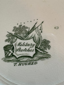 Vintage Green Transferware Plate T. Hughes Military Sketches