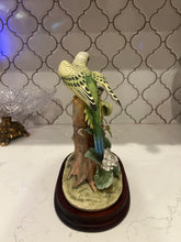 Load image into Gallery viewer, Pair of Green Parakeets Figurine with Wood Stand by Andrea Sadek
