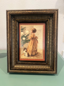 Christmas 5x7 Picture Little Girl & Dog Praying at Christmas Tree