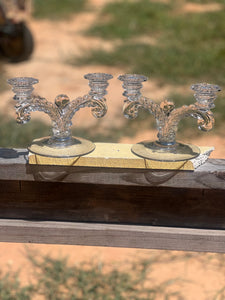 Crystal Double Arm Candle Stick Holder Set