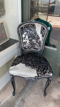 Load image into Gallery viewer, Vintage French Metallic Black &amp; White Cowhide Chair
