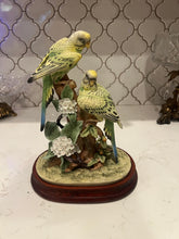 Load image into Gallery viewer, Pair of Green Parakeets Figurine with Wood Stand by Andrea Sadek
