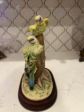 Load image into Gallery viewer, Pair of Green Parakeets Figurine with Wood Stand by Andrea Sadek
