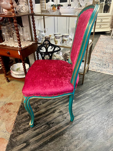 Turquoise & Gold French Chair with Hot Pink Velvet and gold decorative tacks