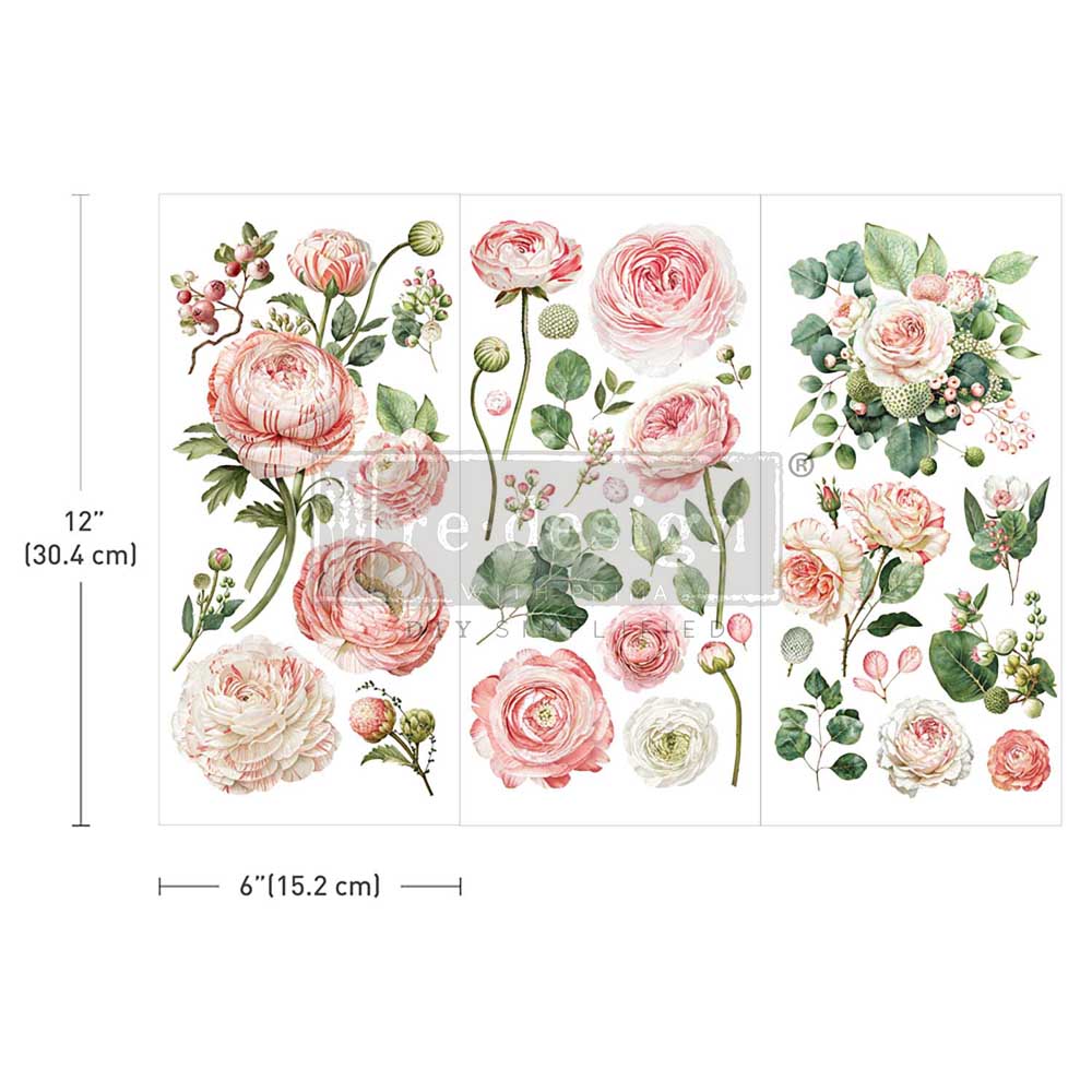TRANSFER - SMALL - BLUSHING BLOOMS - 3 SHEETS - 6X12