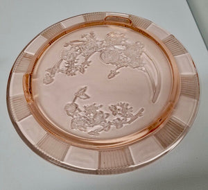 Cabbage Rose Cake Plate Pink Depression Glass