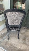 Load image into Gallery viewer, Vintage French Metallic Black &amp; White Cowhide Chair
