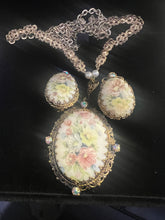 Load image into Gallery viewer, VIntage West Germany Hand Painted Porcelain Necklace &amp; Clip-On Earrings Set Signed

