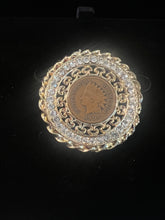 Load image into Gallery viewer, 1906 Indian Head &amp; Rhinestone Pendant (Bail Loop Has Broken off &amp; missing) AS IS
