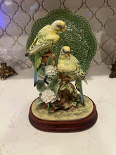 Load image into Gallery viewer, Pair of Green Parakeets Figurine with Wood Stand by Andrea Sadek
