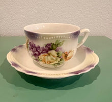 Load image into Gallery viewer, Victorian Hand Painted Cup and Saucer with Wood Stand German
