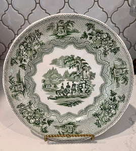 Vintage Green Transferware Plate T. Hughes Military Sketches