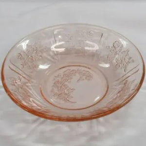Vintage Cabbage Rose Pink Berry Bowl Depression Glass