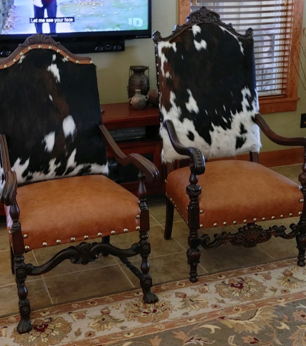 His & Hers English Cowhide & Leather Fireside Chairs