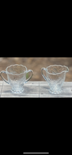 Load image into Gallery viewer, 1930&#39;s Thistle Etched Glass Footed Creamer &amp; Sugar Bowl Set with Flowering Wheat Design
