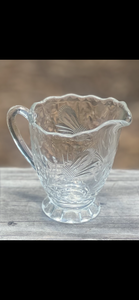 1930's Thistle Etched Glass Footed Creamer & Sugar Bowl Set with Flowering Wheat Design