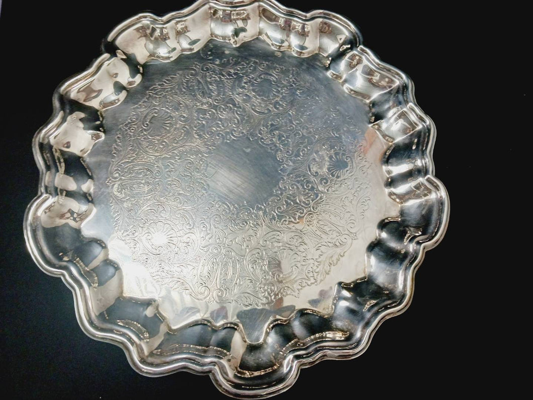 Vintage Silver Plated Scalloped Round Footed Platter English